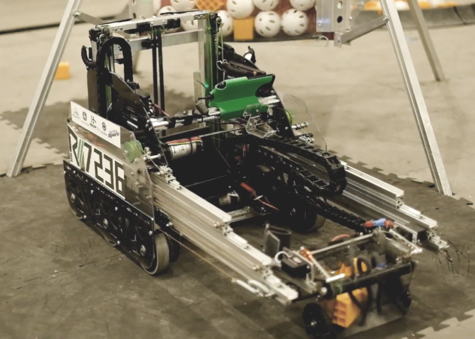 7236's Rover Ruckus robot with its slides extended